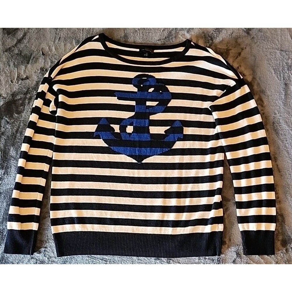 The Limited Striped Navy Blue White Sweater Sz M Anchor Nautical  Wool Blend